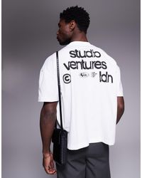 ASOS - Camiseta Blanca De Corte Cuadrado Extragrande Con Hombros Caídos Y Estampado Gráfico De Texto De - Lyst