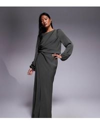 ASOS - Vestido Largo De Manga Larga Con Detalle Retorcido En La Cintura Y Abertura En La Espalda De Asos Design Petite-Verde - Lyst