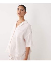 ASOS - Asos Design Maternity Cotton Gauze Short Sleeve Shirt And Short Pyjama Set - Lyst