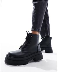 London Rebel - Chunky Flatform Hiker Boots - Lyst