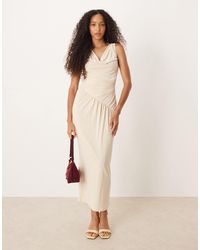 ASOS - Asym Cowl Ruched Midi Dress - Lyst