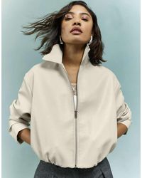 River Island - Faux Leather Bubble Hem Bomber Jacket - Lyst