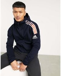 adidas Originals - Adidas Football Zne 3 Stripe Zip Thru Hoodie - Lyst