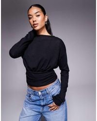 ASOS - Knit-look Asymmetric One Shoulder Long Sleeve Top With Cinch Waist Detail - Lyst
