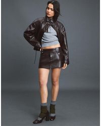 Stradivarius - Leather Effect Suede Mini Skirt With Hammered Waist - Lyst