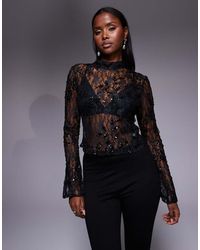 ASOS - Delicate Lace Scatter Sequin Flare Sleeve Top With Cutout Back Detail - Lyst