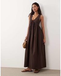 ASOS - V Neck Scalloped Maxi Dress With Back Tie - Lyst