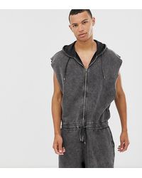 ASOS Tall Zip-up Sleeveless Hooded Short Jumpsuit In Grey Acid Wash - Gray