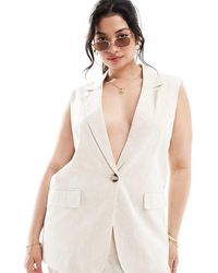 ONLY - Linen Blend Sleeveless Tailored Vest - Lyst