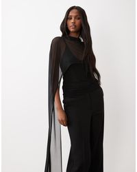 ASOS - Top Met Cape Van Mesh En Lage Ronde Hals - Lyst
