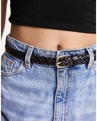 Pieces - Ceinture tressée en imitation cuir avec boucle dorée - Lyst