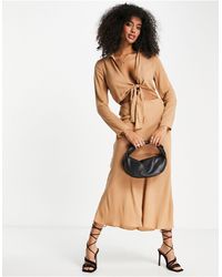 ASOS - Cut Out Midi Shirt Dress With Knot Front Detail - Lyst