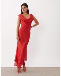 ASOS - Draped Off Shoulder Scarf Detail Double Layer Maxi Dress - Lyst