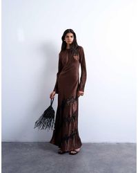 TOPSHOP - Cutwork Lace Insert Long Sleeve Maxi Dress - Lyst