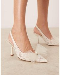 ASOS - Zapatos Color Marfil Destalonados De Tacón Medio Con Lazo De Encaje Sunrise De -Blanco - Lyst