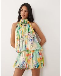 ASOS - Halter Neck Layered Bubble Satin Mini Dress - Lyst