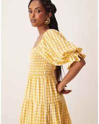 Lovedrobe - Gingham Milkmaid Puff Sleeve Mini Dress - Lyst