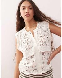 Miss Selfridge - Crochet Button Through Knit Singlet - Lyst