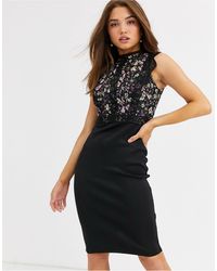 lipsy 2 in 1 dress with checked skirt in mono