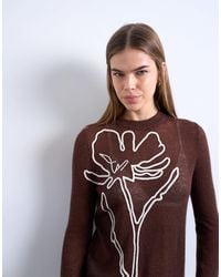 TOPSHOP - Knitted Sheer Embroidered Floral Top - Lyst