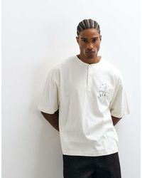 ASOS - Boxy Oversized Henley T-shirt With Text Chest Graphic - Lyst