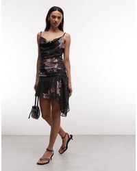 AllSaints - Bea Sleevless Cowl Neck Asymmetric Floral Mini Dress - Lyst