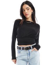 ASOS - Off Shoulder Long Sleeve Top With Cinch Waist Detail - Lyst