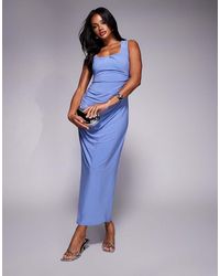 ASOS - Shaped Neckline Wide Strap With Draped Skirt Midi Dress - Lyst