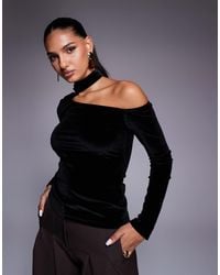 ASOS - Velvet Long Sleeve Asymmetric Top With Scarf Detail - Lyst