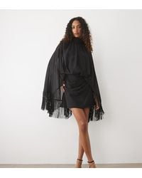 ASOS - Asos Design Tall Shoulder Pad Tie Neck Fringe Sleeve Mini Dress - Lyst