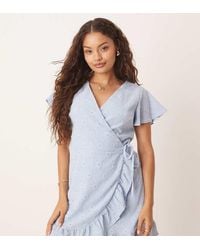 Vila - Jersey Broderie Wrap Mini Dress - Lyst