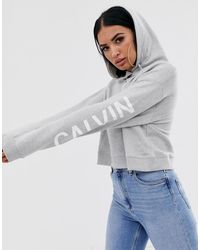 Calvin Klein Institutional Cropped Logo Hoodie - Gray
