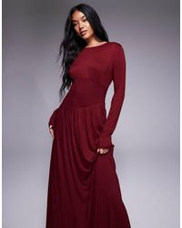 ASOS - Maxi-Jurk Met Lange Mouwen, Rechte Hals En Gedraaid Detail - Lyst