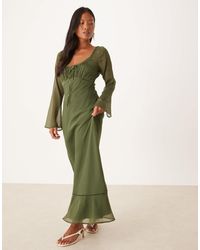 ASOS - Asos Design Petite Ruched Bust Scoop Long Sleeve Maxi Dress - Lyst