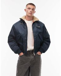 Schott Nyc - Logo Patch Zip Pocket Detail Cropped Padded Buckle Jacket With Faux Fur Collar - Lyst