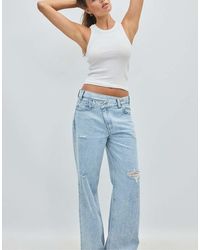 Stradivarius - Wide-leg Crossover Waist Jeans - Lyst