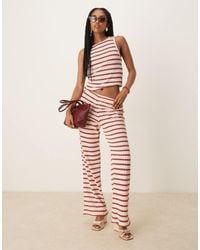Mango - Pantalones A Rayas Rojas De Pernera Recta De Punto De (Parte De Un Conjunto) - Lyst