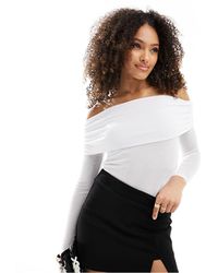 4th & Reckless - Ruched Fold Detail Off The Shoulder Long Sleeve Top - Lyst
