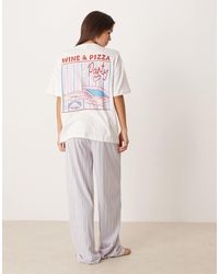 ASOS - – pyjama-set aus jersey, bestehend aus oversize-t-shirt mit "wine & pizza"-motivprint und weit geschnittener hose - Lyst