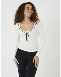 Brave Soul - Ribbed Long Sleeve Top With Bow Detail - Lyst