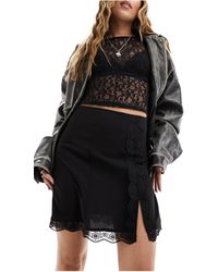 Monki - Lace Trim Mini Skirt With Thigh Split - Lyst