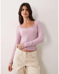 Miss Selfridge - Pointelle Square Neck Top - Lyst