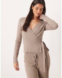 Gina Tricot - Long Sleeve V Neck Fine Knitted Wrap Cardigan - Lyst