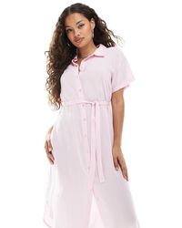 Vero Moda - Vestido Camisero Midi Rosa Con Cinturón Anudado De - Lyst