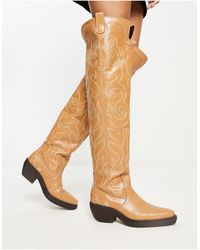 ASOS - Botas por la rodilla color camel estilo wéstern con diseño ondulado - Lyst