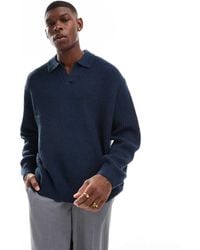 ASOS - Oversized Knitted Fisherman Rib Notch Neck Jumper - Lyst