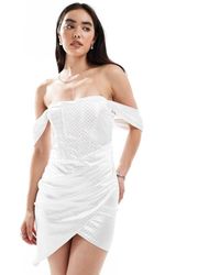 TFNC London - Mini Bandeau-Jurk Met Verlaagde Schouders, Korset En Overslag - Lyst