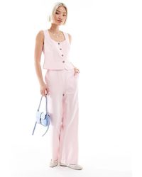 New Look - Pantalones Rosas De Pernera Ancha De Mezcla De Lino De (Parte De Un Conjunto) - Lyst