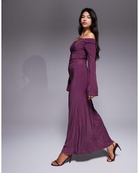 ASOS - Long Sleeve Twist Shoulder With Lace Up Back Maxi Dress - Lyst