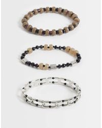 ASOS - 3 Pack Beaded And Stretch Link Bracelets - Lyst